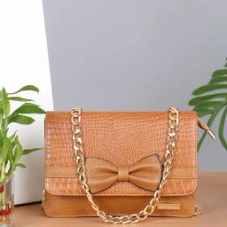 Teakwood Leathers Mango Textured Leather Sling Handbag With Bow-13