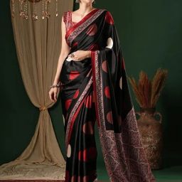 Saree Mall Black Printed Sarees With Unstitched Blouse-picture-7