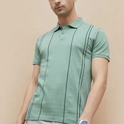 Code By Lifestyle Grey Regular Fit Striped Polo T-Shirt-image-63