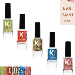 KINDED Set Of 5 Long Lasting Topper Nail Paint - 9 ml Each - Glitz Shades 46 to 50-5