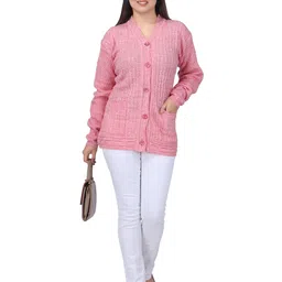 WOOL 4U Misri Women V-Neck Woollen Front-Open Sweaters-image-57