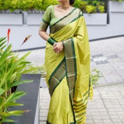 SHUBHKALA Green Silk Woven Saree With Unstitched Blouse-image-76