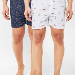 Urban Scottish White & Blue Regular Fit Printed Boxers - Pack Of 2-image-67