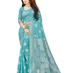 SAADHVI Ethnic Motifs Woven Design Zari Pure Cotton Banarasi Saree-image-66