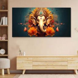 Nestroots Canvas Divine Lord Ganesa In Floral Aesthetic Wall Painting - Black Floating Frame-4