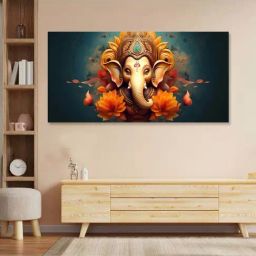 Nestroots Multicolor Canvas Divine Lord Ganesa In Floral Aesthetic Wall Painting - Single Frame-11