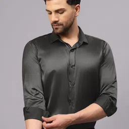 CVC Men Classic Fit Solid Spread Collar Satin Formal Shirt-image-38
