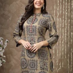 Nayam by Lakshita Brown Viscose Printed Kurti-image-33