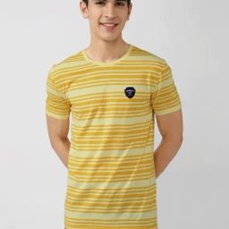 Peter England Yellow Slim Fit Striped T-Shirt-image-24