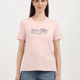 TOMMY HILFIGER Pink Cotton Graphic Print T-Shirt-image-82
