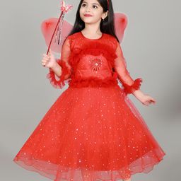 Zenat Girls Ruffled Net Embellished Fit & Flare Maxi Dress-16