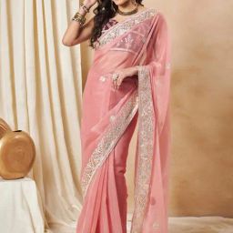 Saree Mall Pink Embellished Saree With Unstitched Blouse-image-24