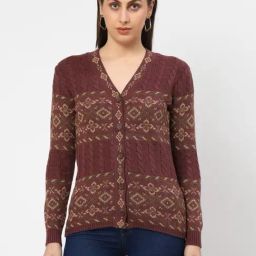 Kalt Pink Jacquard Long Sleeves Cardigan-image-33