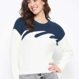 Camla White & Navy Color-Block Sweater-image-64