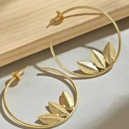 Fida Gold Leaf Shaped Hoop Earrings-image-42