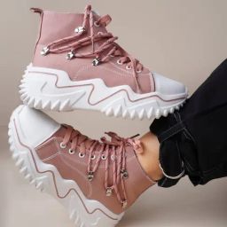 The White Pole Women's Pink Ankle High Sneakers-image-75