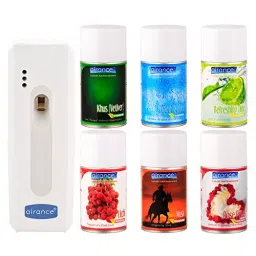 Airance Automatic Room Freshener A5 Dispenser Machine with 250 ml Each Khus (Vetiver), Cool Splash, Refreshing Lime, Litchi, Musk & Rose Petals Fragrance Spray Bottle (Pack of 6)-picture-46