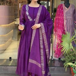 KALINI Ethnic Motifs Yoke Design Round Neck Anarkali Kurta With Trousers & Dupatta-55