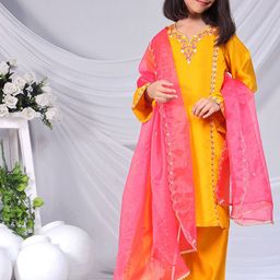 BAESD Girls Embroidered Regular Sequinned Kurti with Palazzos & With Dupatta-picture-5