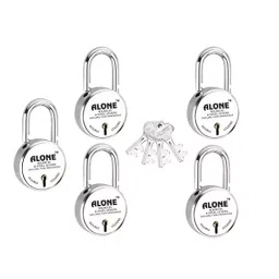 ALONE LOCKS Round 65 mm Steel Chrome 4 Same Keys Double Locking Padlock (Pack of 5)-7