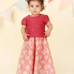 Fabindia Infant Girls Pink Cotton Silk Blend Hand Block Printed 2Pc Lehenga Set-image-76