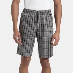 Jockey Grey Cotton Regular Fit Checks Shorts-image-107