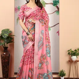 Quelea Floral Linen Blend Khadi Saree-picture-25