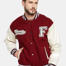 PAKLON Colourblocked Mock Collar Fleece Varsity Jacket-picture-20