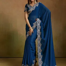KALINI Solid Embroidered Pure Georgette Saree With Blouse Piece-picture-31