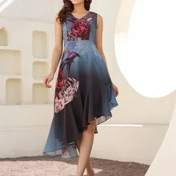 Janasya Floral Print Georgette Fit & Flare Midi Dress-image-58