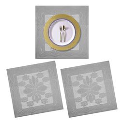 Kuber Industries Set Of 3 White Cotton Square Plain Net Placemats image 4