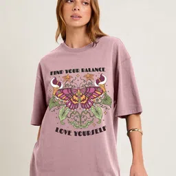 PRONK Find Your Balance Graphic Printed Drop-Shoulder Sleeves Oversized Cotton T-shirt-33
