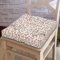Kuber Industries White Floral Printed Chair Pad-44