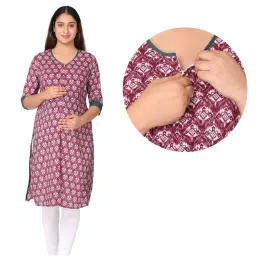 Morph Maternity Feeding Kurta With Vertical Nursing - Magenta-picture-7
