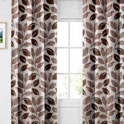 Aura Brown & Beige Set of 2 Floral Window Curtain-picture-2