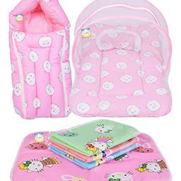 Kwitchy New Born Baby Bedding Set Gift Combo Pack of Net Bed Sleeping Bag & Plastic Sheets - Pink-27