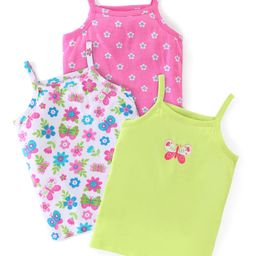 Babyhug 100% Cotton Knit Sleeveless Slips with Floral & Butterfly Print Pack of 3 - Multicolor-image-5