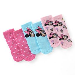 Cute Walk by Babyhug Disney   Anti-Bacterial Ankle Length Socks Minnie Mouse & Polka Dot Graphics Pack of 3- Pink & Blue-image-4