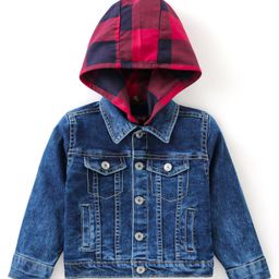 Babyhug Full Sleeves Collar Neck Washed Denim Jacket With Detachable Hood - Blue-image-30