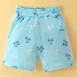 Taeko Single Jersey Knit Knee Length  Shorts with Tropical Print - Blue-image-28