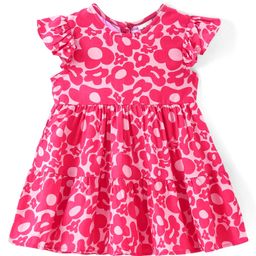 Babyhug Cotton Woven Half Sleeves Frock with Floral Print - Dark Pink-image-56