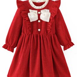 Kookie Kids Full Sleeves Shimmered Party Frock With Frill Detailing - Red-image-68