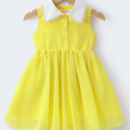 Mark & Mia Sleeveless Collared Front Button Frock With Lace Detailing - Neon Green-image-98
