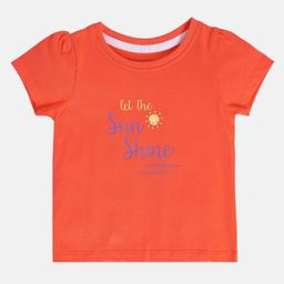 MINI KLUB Cotton Half Sleeves Typography Printed Top - Orange-image-37