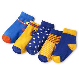 Cute Walk By Babyhug Anti-Bacterial Ankle Length Socks with Stripes & Star Design Pack of 5 - Navy Blue & Yellow-image-27