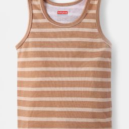 Babyhug 100% Cotton Single Jersey Knit Sleeveless Sando With Stripes - Brown-image-7