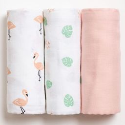 Aariro Organic Cotton Muslin Swaddle Tropical Flamingo (Set of 3)-image-88