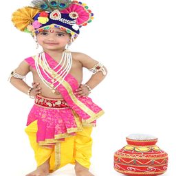 RAJ FANCY DRESSES Lord Krishna Theme Costume With Accessories Set - Pink-image-49