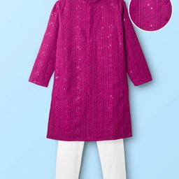 EARTHY TOUCH Georgette Woven Full Sleeves Kurta Pyjama Set with Sequin & Kantha Embroidery - Purple-picture-20