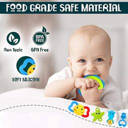 domenico Toys Non-Toxic Musical Sound Rattle Teether for New Born Pack Of 7 (Color And Print May Vary) image 3